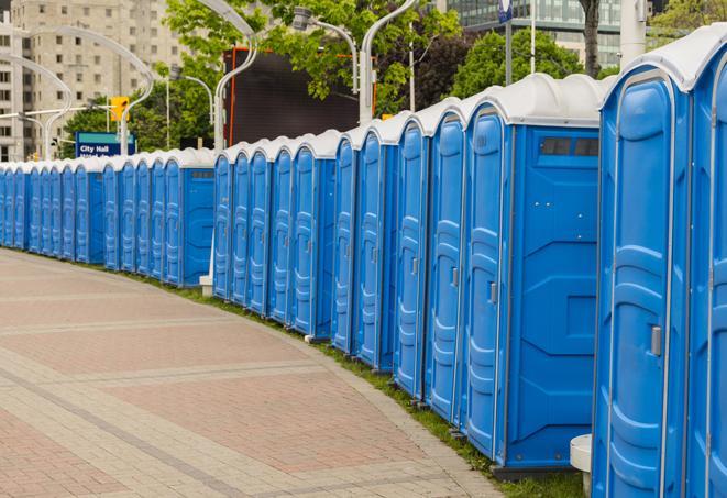 portable restrooms lined up at a marathon, ensuring runners can take a much-needed bathroom break in Bunnell